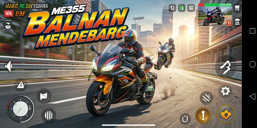 Screenshot ME355 menampilkan aksi balapan motor yang intens dan grafis memukau.