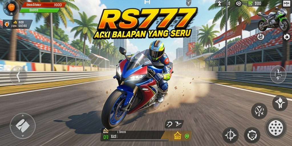 Tampilan gameplay RS777 yang mengesankan dan mendebarkan saat balapan motor.